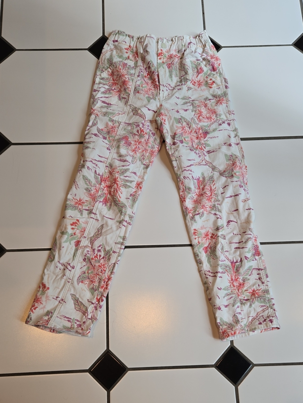 MOTHER Floral Print White Jeans